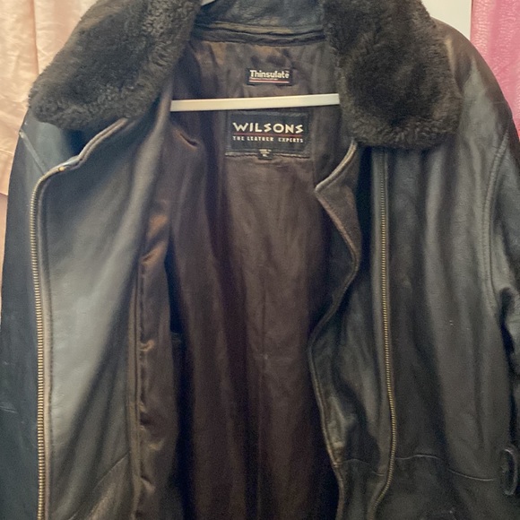 WILSONS Vintage Brown Leather Coat with Faux Fur Collar, Size XL. - Picture 15 of 17